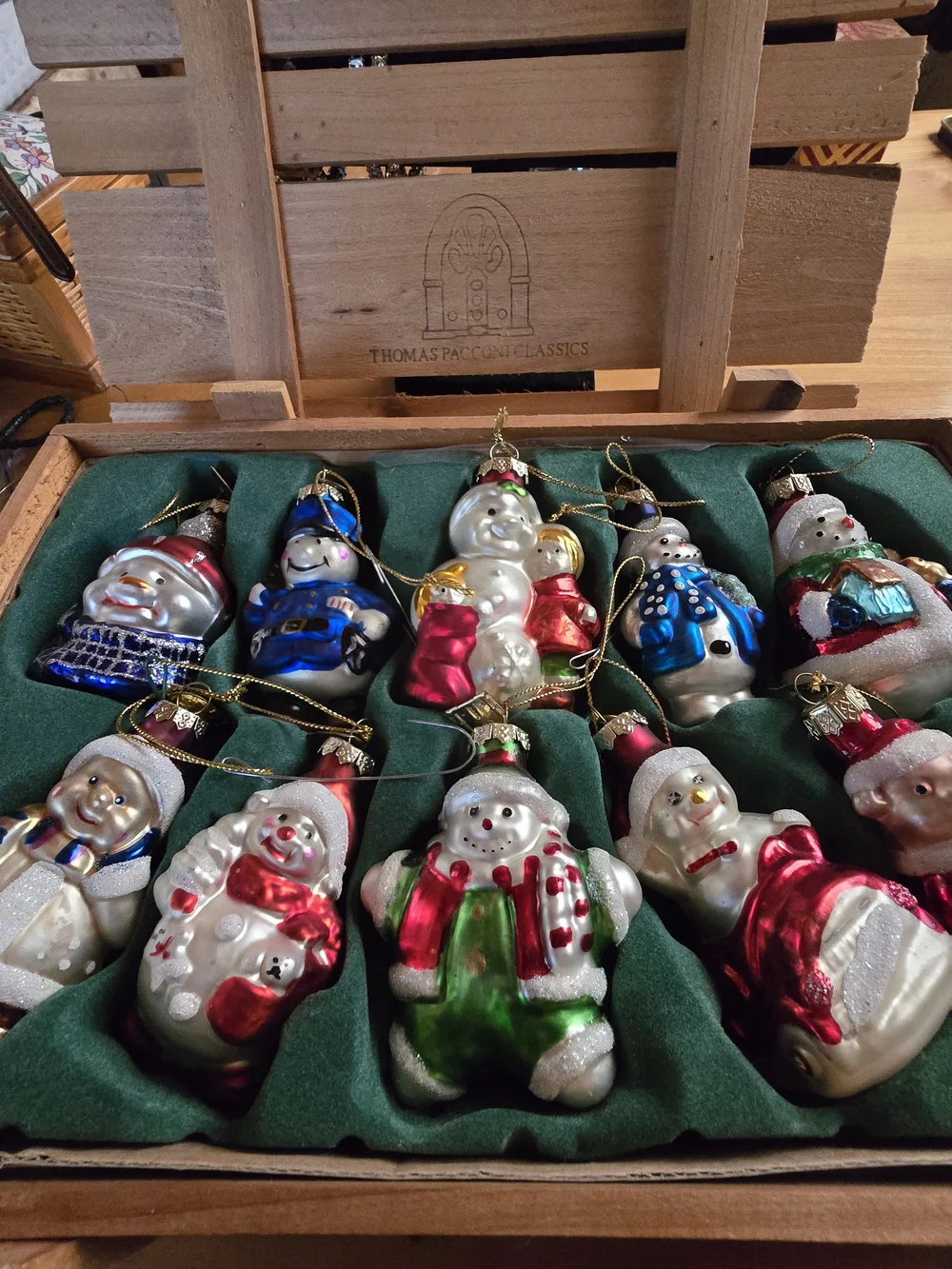 Multi-Color Glass Snowman Ornament Set